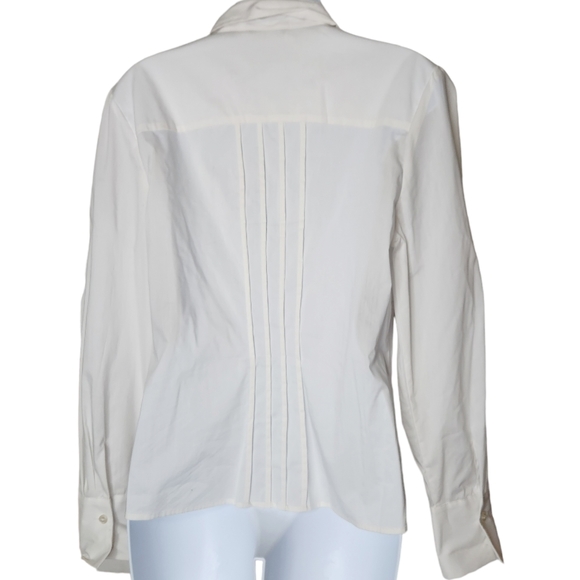 Samuel Dong Pleated Ruffle Button Up White Dressy Shirt Size Medium Women's - Picture 9 of 11